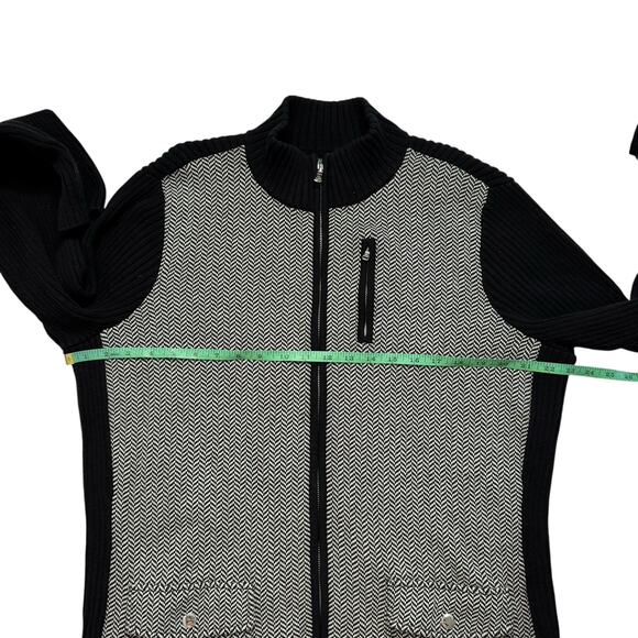 RALPH LAUREN LRL Herringbone Colorblock Zip Cardigan Sweater Size 1X Black White - Picture 7 of 9